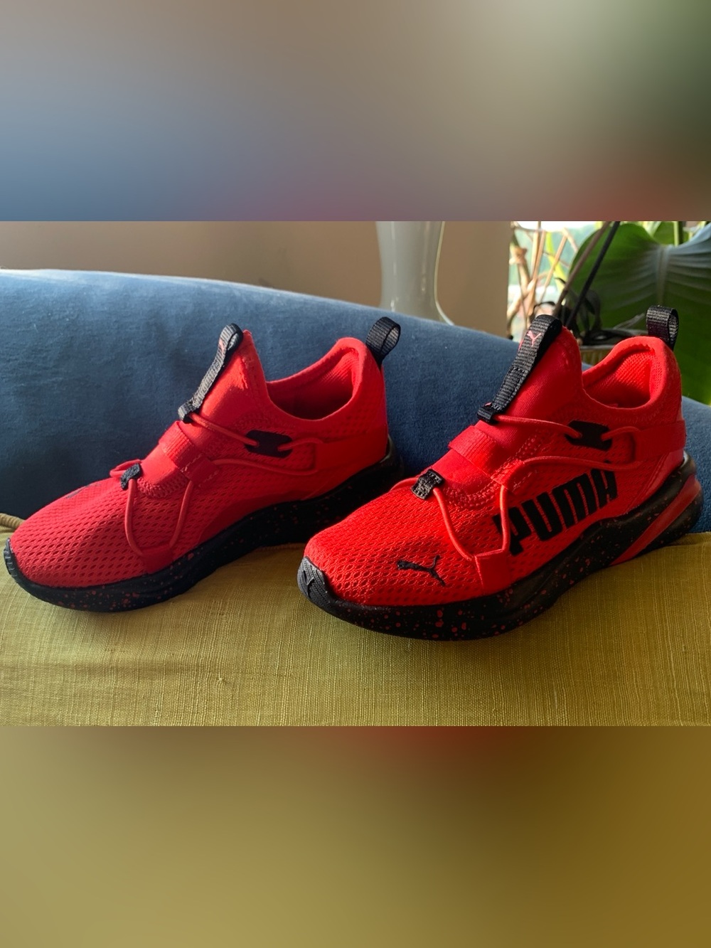 New! Puma Kids Red/Black SoftFoam Pull-On Athletic Sneakers - Size 11C